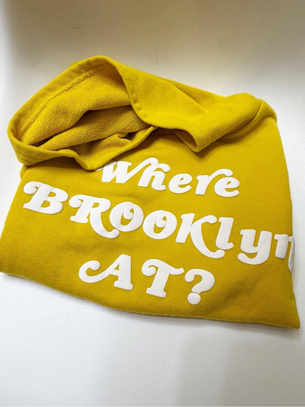 brooklyn lighthouse | yellow 'where brooklyn at?' graphic hooded sweatshirt sz s